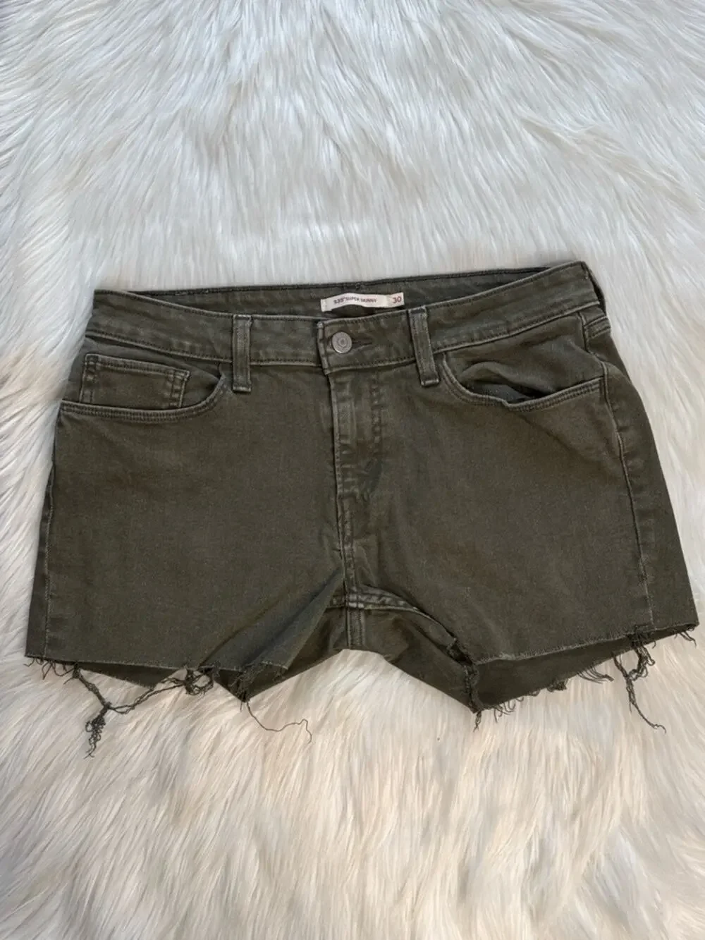 Levi’s Olive Green 30” 535 Super Skinny Denim Cut Offs